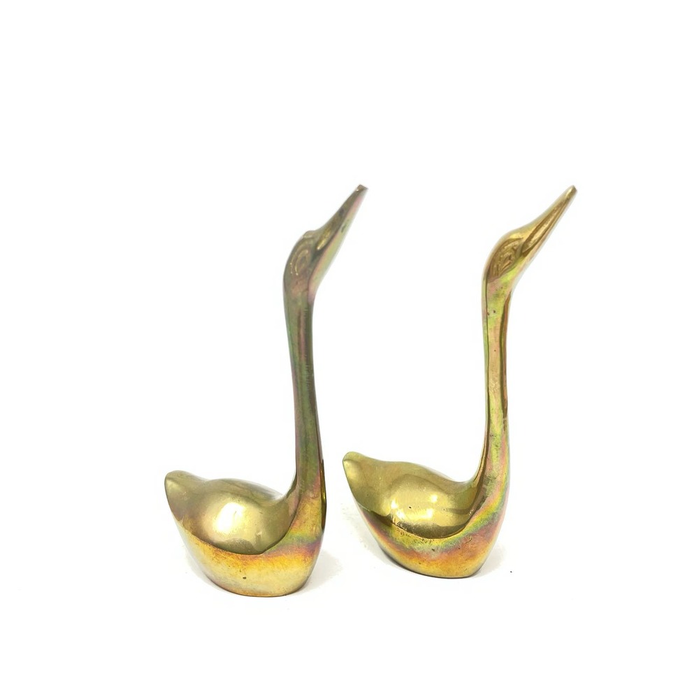 Vintage Brass Swans Ducks Set of 2 Made in India